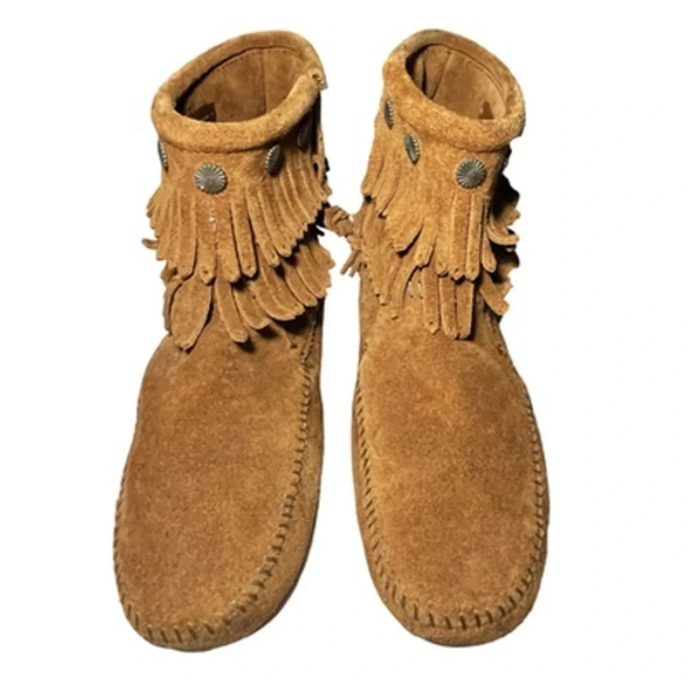 Minnetonka Boots Womens Size 9 Brown Suede Fringe Ankle Moccasin Booties 692